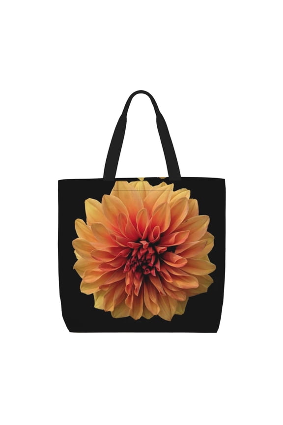 Orange Dalia Print Tote Bag, Reusable Grocery Shopping Bag,Shoulder Bag with Inner Pocket