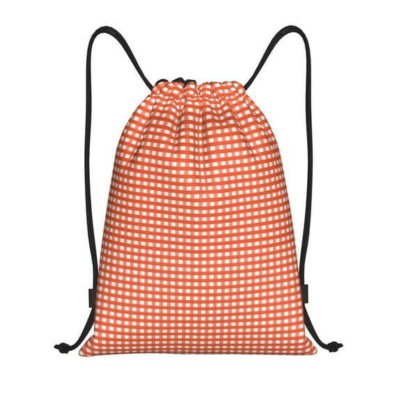 Honeii Orange Gingham Print Drawstring Backpack,Drawstring Bags String Backpack Gym Cinch Sack Backpack Sport Bag Draw-Medium