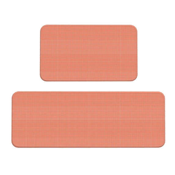 Honeii Orange Gingham Print Kitchen Mat [2 PCS] for Floor, Waterproof Non-Slip Rugs, Kitchen Decor,Standing Mat for Floor,Office, Sink, Laundry