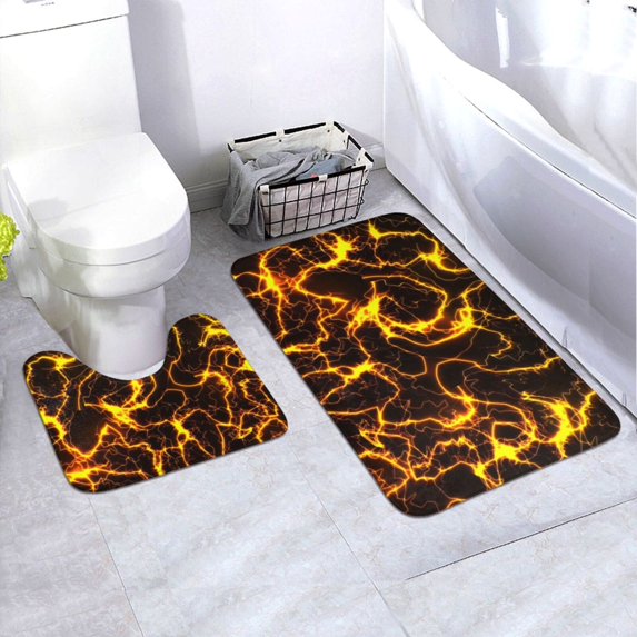 Honeii Orange Lightning Pattern Bathroom Anti-Skid Pad Bathroom Mat Vintage Seamless Pattern Not-Slip Toilet Rug Set