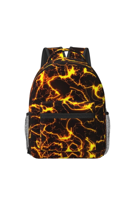 Orange Lightning Print Backpack for School,15.6 inch Laptop Back Pack for High School and College Students, Waterproof Computer Bookbag-One Size