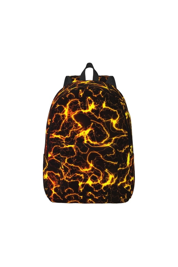 Orange Lightning Print Canvas College Laptop Backpack, Durable Rucksack Travel Notebook Bag School Backpack Book Bag for Men Women-Medium