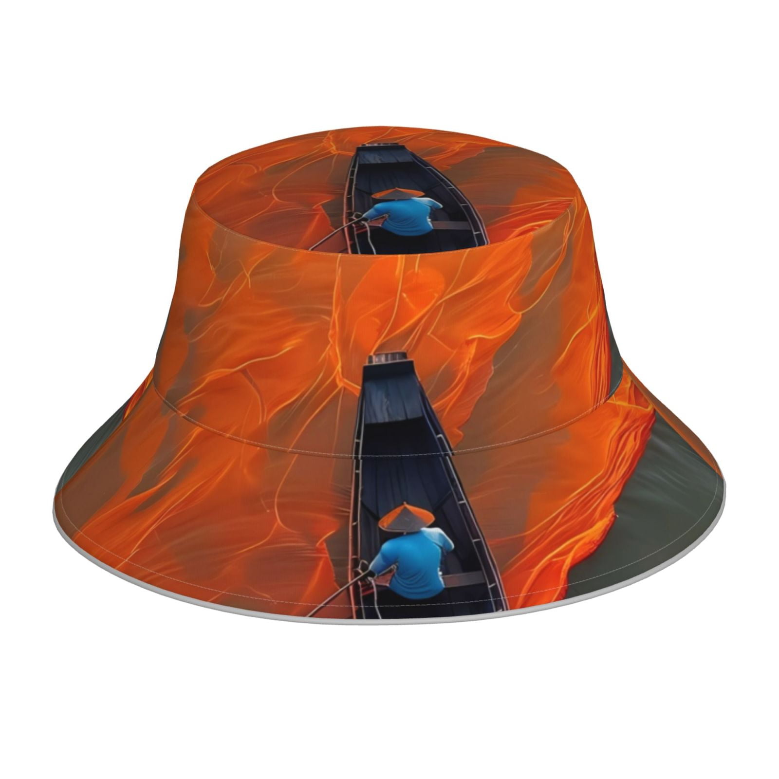 Honeii Orange Net Fishing Boat for Unisex Bucket Hat Waterproof Rain ...