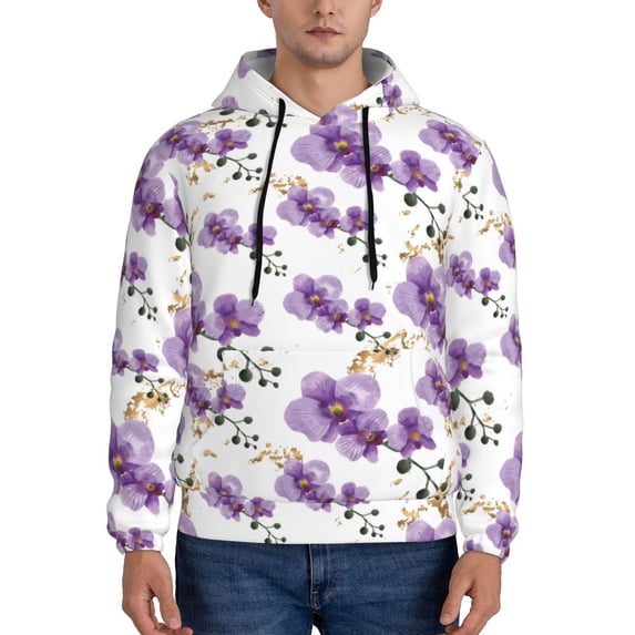 Honeii Orchids Flowers Pattern Mens Hoodies Men's Loose Sleeve Sweatshirt,Pullover Hooded Sweatshirt for Men,Essentials Hoodie-4X-Large