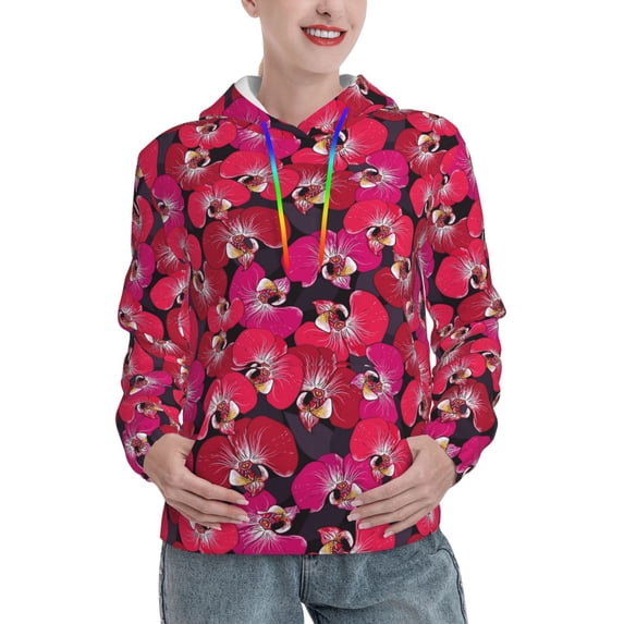 Honeii Orchids Flowers Pattern Womens Oversized Hoodies Long Sleeve Sweatshirts Pullover Fall Outfits with Pocket-Large
