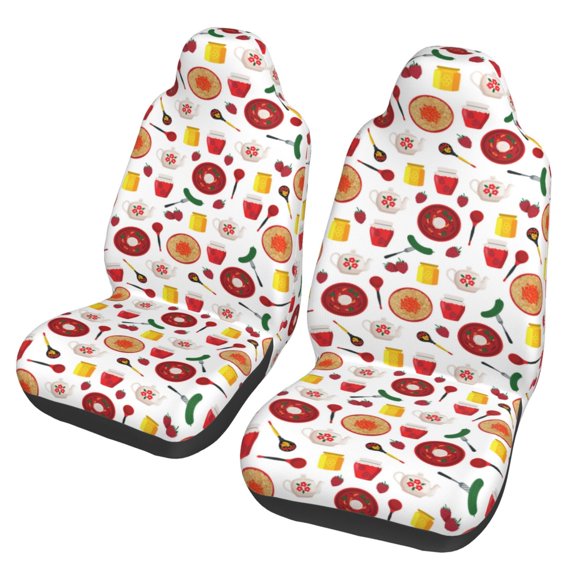 Honeii Oriental Cuisine Print Car Seat Covers 2 Pieces, Full Set Universal Seat Covers for Cars, Waterproof Auto Seat Protectors