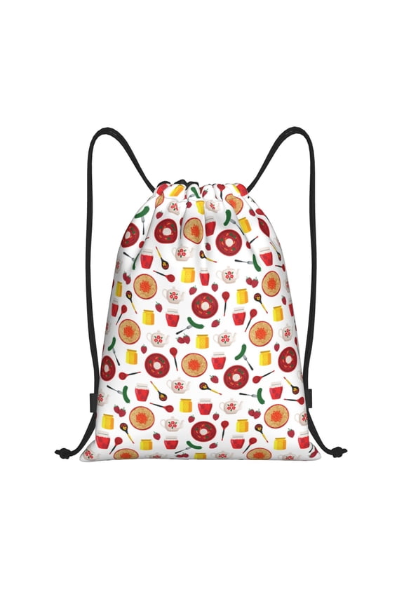 Oriental Cuisine Print Drawstring Backpack,Drawstring Bags String Backpack Gym Cinch Sack Backpack Sport Bag Draw-Medium