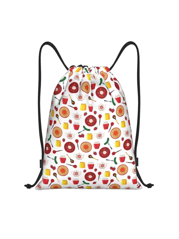 Oriental Cuisine Print Drawstring Backpack,Drawstring Bags String Backpack Gym Cinch Sack Backpack Sport Bag Draw-Medium
