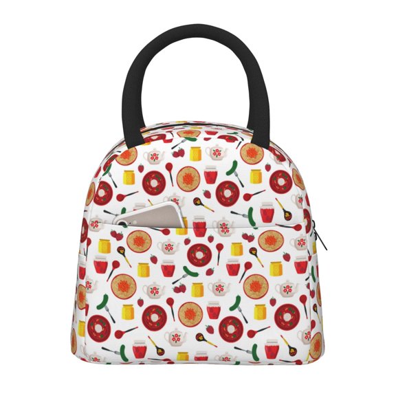 Honeii Oriental Cuisine Print Insulated Lunch Bag Women Reusable Lunch Box with Pocket for Work Picnic Travel -One Size