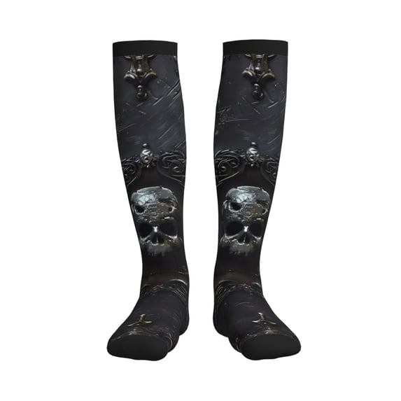 Honeii Ornate Dark Skull Book Print Sports Compression Socks,Running Crew Socks,Moisture-Wicking Anti-Blister Hiking&Gym Athletic