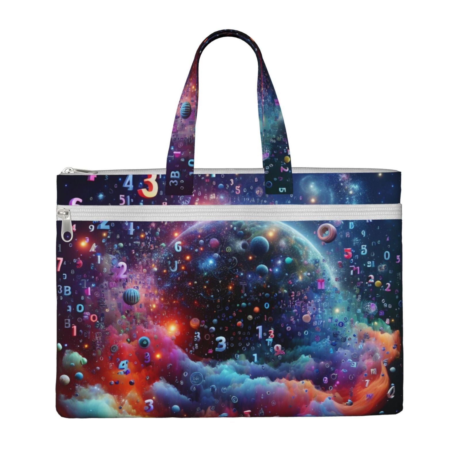 Honeii Outer Space Floating Numbers And Letters Print Canvas Tote Bag ...