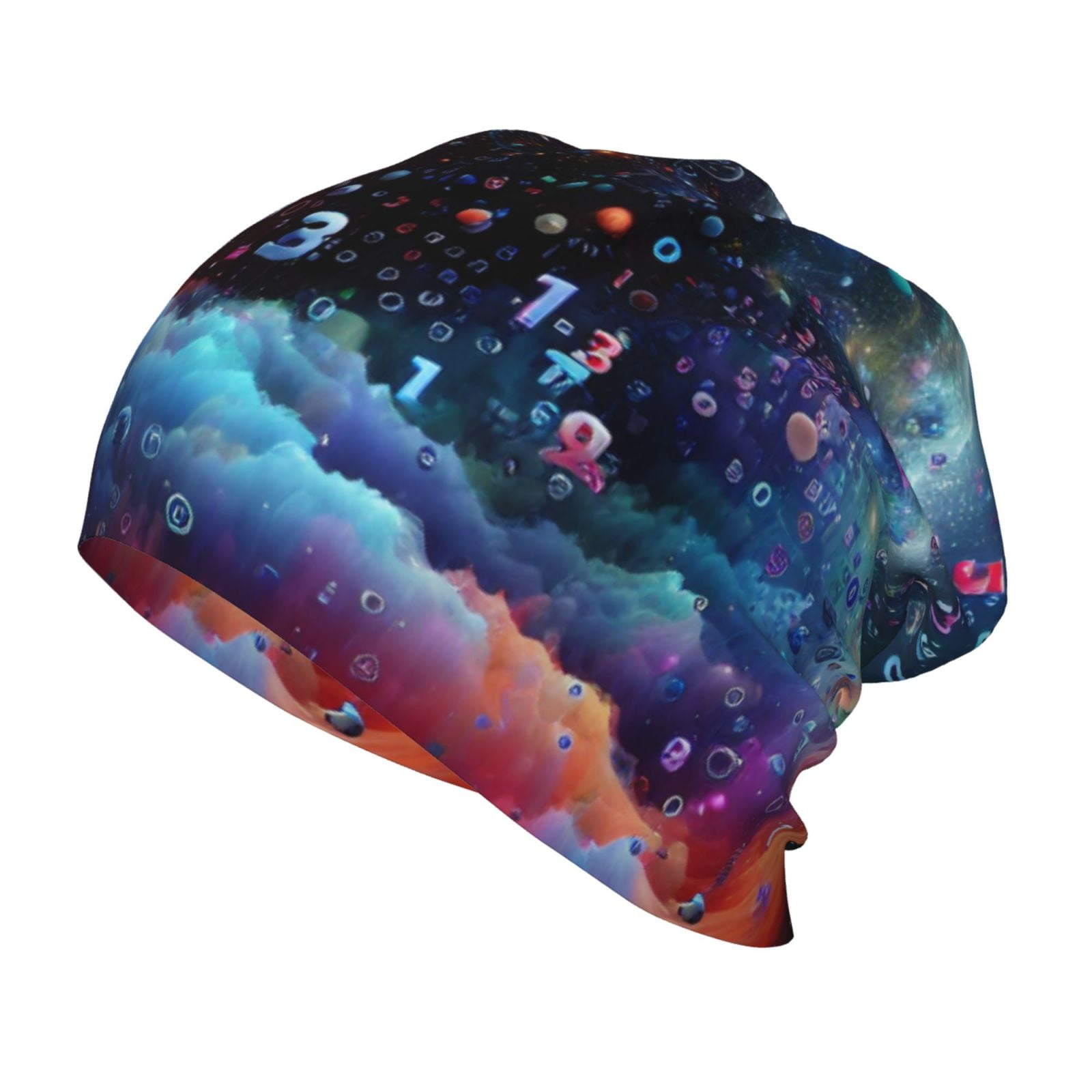 Honeii Outer Space Floating Numbers And Letters Print Kids Knit Beanie ...