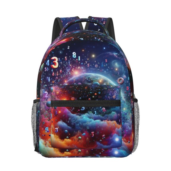 Honeii Outer Space Floating Numbers And Letters Print Backpack for School,15.6 inch Laptop Back Pack for High School and College Students, Waterproof Computer Bookbag-One Size