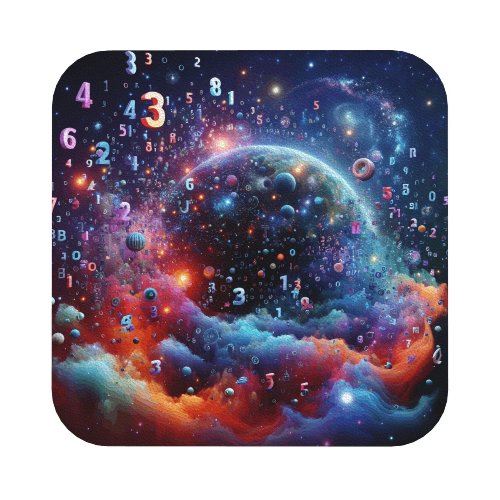 Honeii Outer Space Floating Numbers And Letters Print Leather Coaster ...