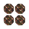 thumbnail image 1 of Honeii Owl And Leaves print Leather Coaster Set of 4, ideal for safeguarding your furniture from drinks spills and effortless cleanup-Octagon, 1 of 6