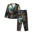 thumbnail image 1 of Honeii Owl Globe Sculpture Print Women's Pajama Sets Long Sleeve Button Down Sleepwear Nightwear Soft Pjs Lounge Sets 2PCS-X-Large, 1 of 7