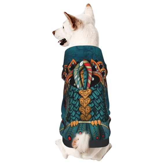 Honeii Owl In Blue Print Small Dog Hoodies Pet Hooded Sweatshirts Fall Winter Puppy Cat Sweaters Warm Clothes for Small Dogs Outfits Costume-X-Large