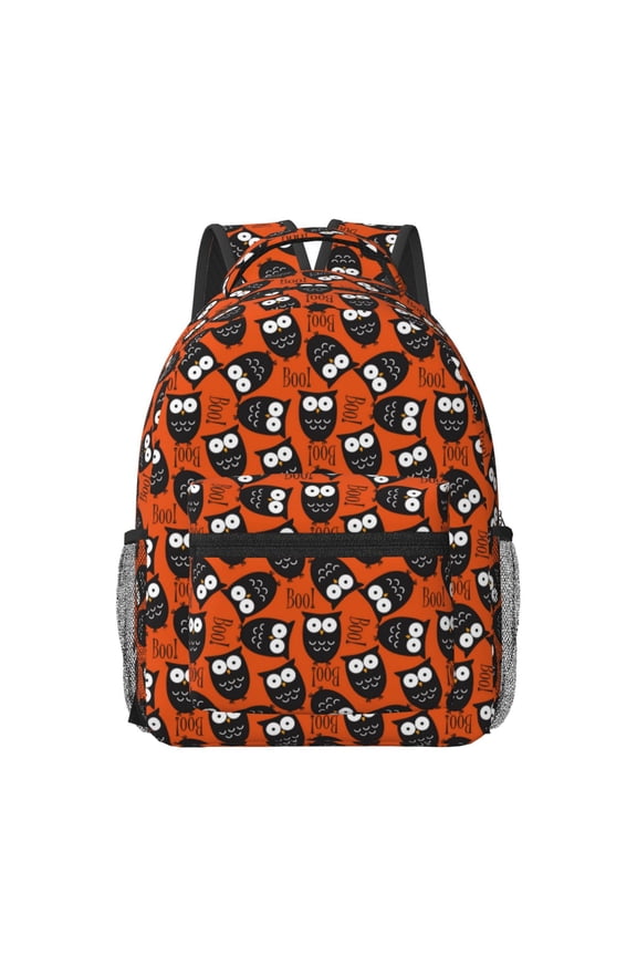 Owls And Boo Print Backpack for School,15.6 inch Laptop Back Pack for High School and College Students, Waterproof Computer Bookbag-One Size