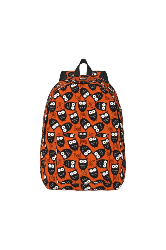 Owls And Boo Print Canvas College Laptop Backpack, Durable Rucksack Travel Notebook Bag School Backpack Book Bag for Men Women-Small