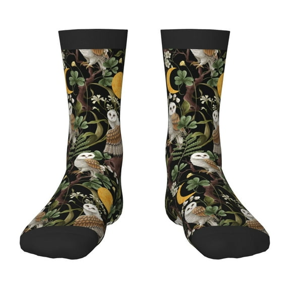 Honeii Owls And Plants Print Children's Colorful Socks,Unisex Kids and Toddlers' Cushioned Sock,Kids Athletic Crew Socks,for Everyday Wear and Sports