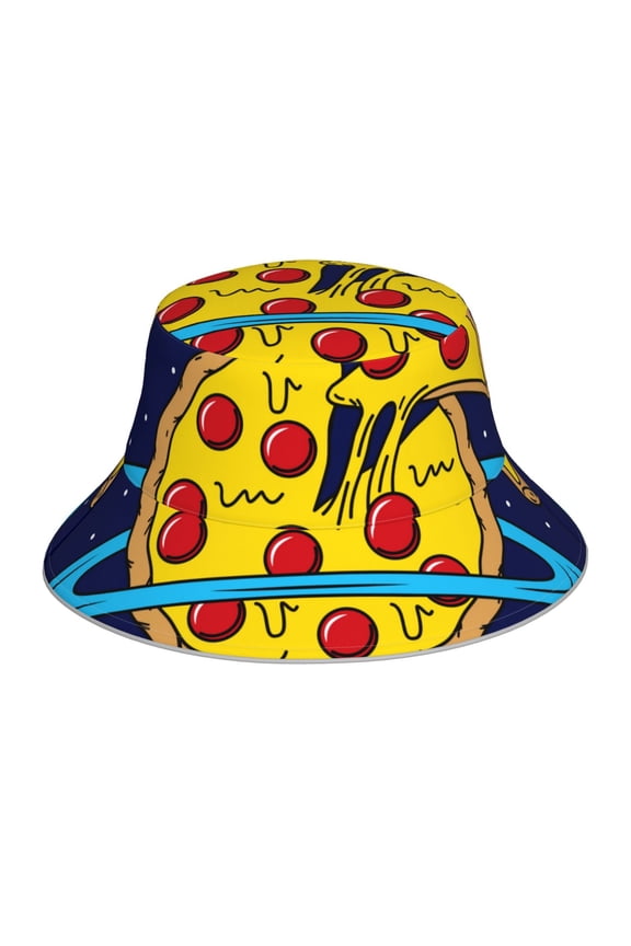 PLANETA EN FORMA DE PIZZA for Unisex Bucket Hat Waterproof Rain Hat Reversible Shiny Rave Bucket Hat for Concert Festival Boonie Cap