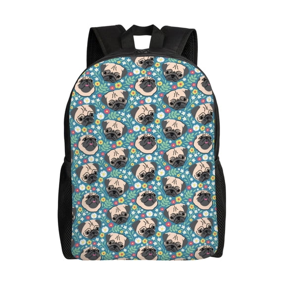 Honeii PUG HEAD And Flower Print Laptop Backpack for Work, College, Travel, Daily Backpacks for Men Women, Sport Rucksack,Computer Bag