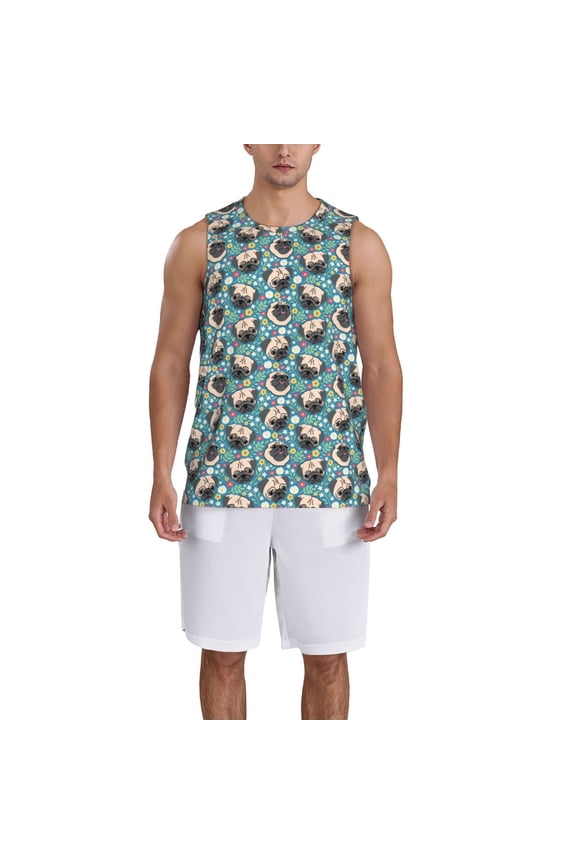PUG HEAD And Flower print basktball shirt for men and women, Unisex basketball jersey for Theme party-Large