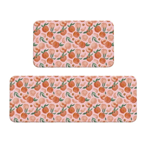 Honeii Painting Peach Print Kitchen Mat [2 PCS] for Floor, Waterproof Non-Slip Rugs, Kitchen Decor,Standing Mat for Floor,Office, Sink, Laundry
