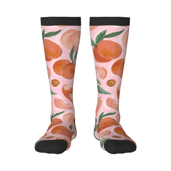Honeii Painting Peach Print Long Socks,Novelty Design Socks Gift for Men and Women,Crew Socks,Calf Socks