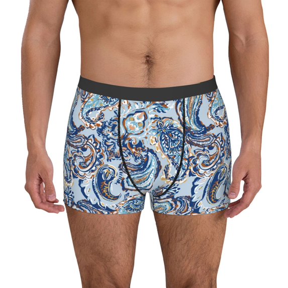 Honeii Paisley Floral Branches Men's Underwear Boxer Briefs Pack, ComfortSoft Boxer Brief for Men, Moisture-Wicking Breathable-XX-Large