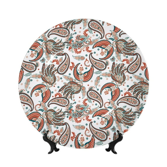Honeii Paisley Floral Print Elegant Bone China Decorative Plate, Porcelain Plate,Art Crafts,Ceramic Ornaments for Home Office Wall Decor-10in