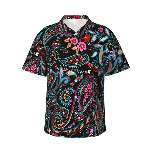 Honeii Paisley Print Men’s Hawaiian Shirt,Classic Button-Down Short Sleeve Shirt, for Beach, Vacation, and Outdoor Activities,X-Large