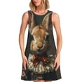 thumbnail image 1 of Honeii Palatial Style Flower Rabbit Print Women's Sleeveless Dress, Loose Fit Casual Dress for Women, Summer Fashion Dress, 1 of 7