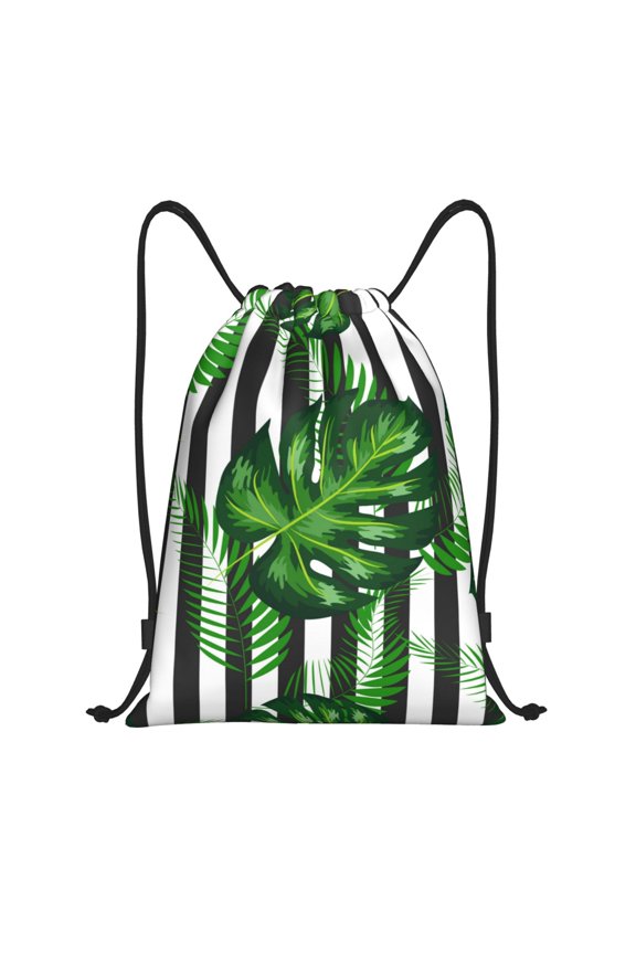 Palm Greenery Print Drawstring Backpack,Drawstring Bags String Backpack Gym Cinch Sack Backpack Sport Bag Draw-Small
