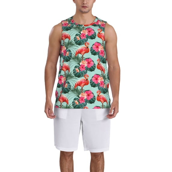 Honeii Palm Leaves Flamingo print basktball shirt for men and women, Unisex basketball jersey for Theme party-4X-Large