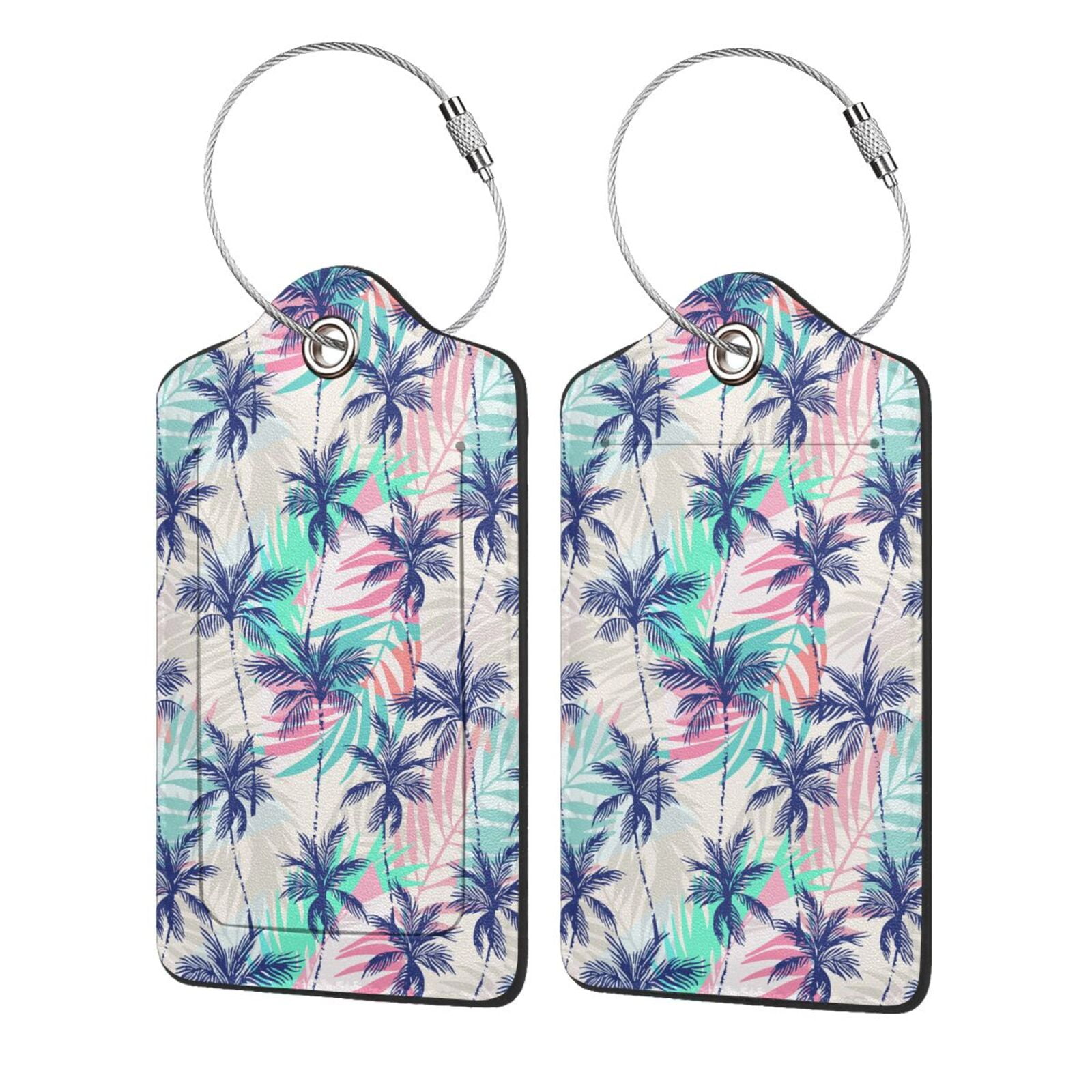 Honeii Palm Leaves Print Leather Luggage Tag for Suitcases,ID Tags,Bag ...