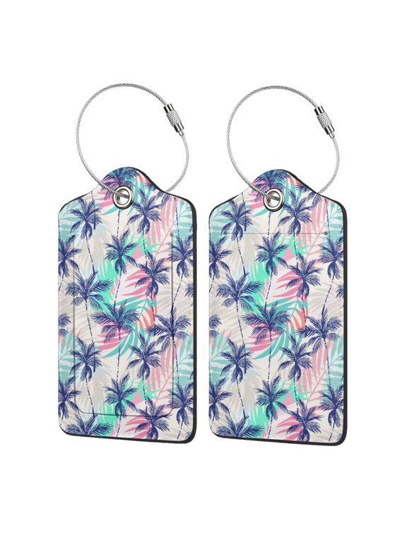 Palm Leaves Print Leather Luggage Tag for Suitcases,ID Tags,Bag Tags for Luggage,Functional Travel Tag-4 PCS