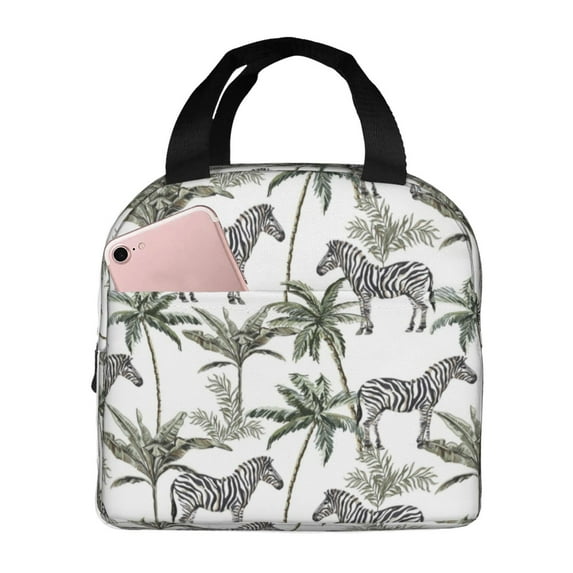 Honeii Palm Trees Zebra Print Lunch Bag Women, Lunch Box Lunch Bag for Women Adult Men, Small Leakproof Cute Lunch Tote Large Capacity Reusable