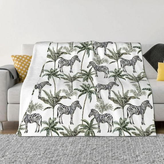 Honeii Palm Trees Zebra print throw blanket, crafted from cozy cotton flannel, offers versatile home decor as a bedding suitable for all seasons.-80"x60"