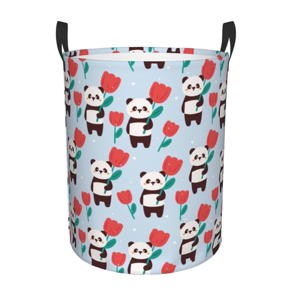 Honeii Panda And Rose Print Laundry Hamper Basket,Baby Nursery Woven Storage Basket for Toys Bin,Pillows,Blankets,Clothes-Medium