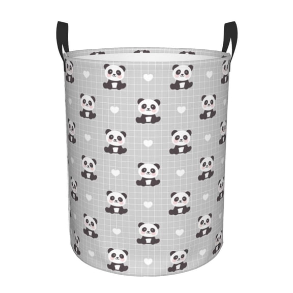 Honeii Panda Bear Print Laundry Hamper Basket,Baby Nursery Woven Storage Basket for Toys Bin,Pillows,Blankets,Clothes-Small