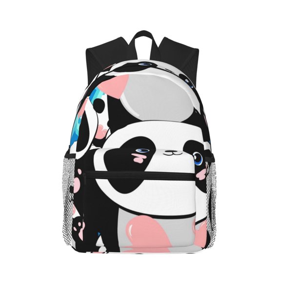 Honeii Panda Cute Pink Hearts Print School Backpack,Casual Lightweight Travel Rucksack Daypack,Backpacks for College High