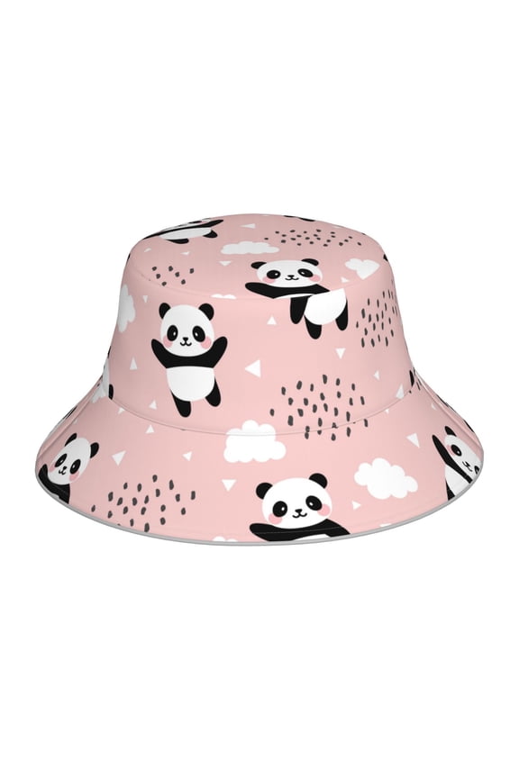 Panda Flying in the Sky Between Clouds and Star for Unisex Bucket Hat Waterproof Rain Hat Reversible Shiny Rave Bucket Hat for Concert Festival Boonie Cap