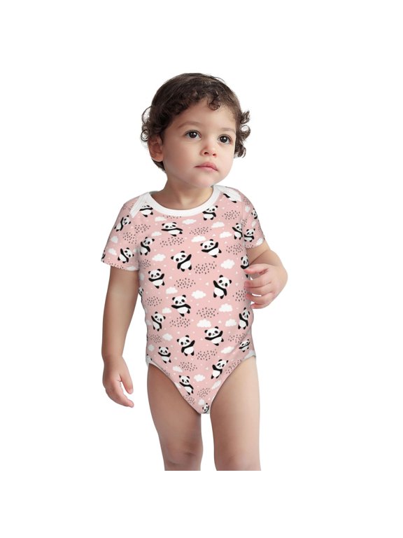 Panda Flying in the Sky (2) Pattern unisex-baby Short-sleeve Bodysuit,One-piece Bodysuit 100% Organic Cotton-