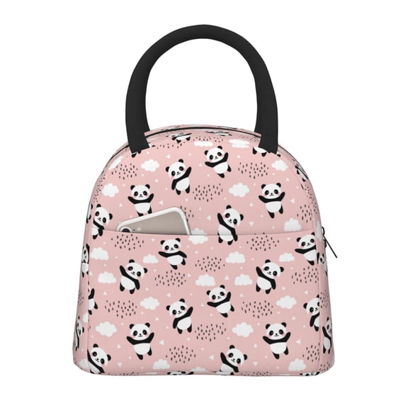 Honeii Panda Flying in the Sky (2) Print Insulated Lunch Bag Women Reusable Lunch Box with Pocket for Work Picnic Travel -One Size