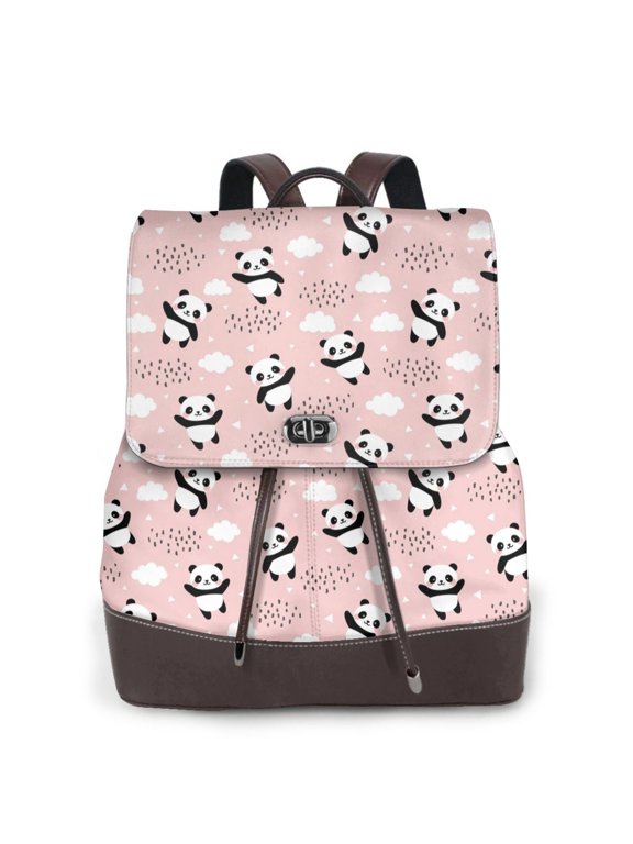 Panda Flying in the Sky (2) rint Leather Backpack,Trendy Leather Backpack,PU Leather Daypack, Ideal for Work, School, Nurse, College & Travel
