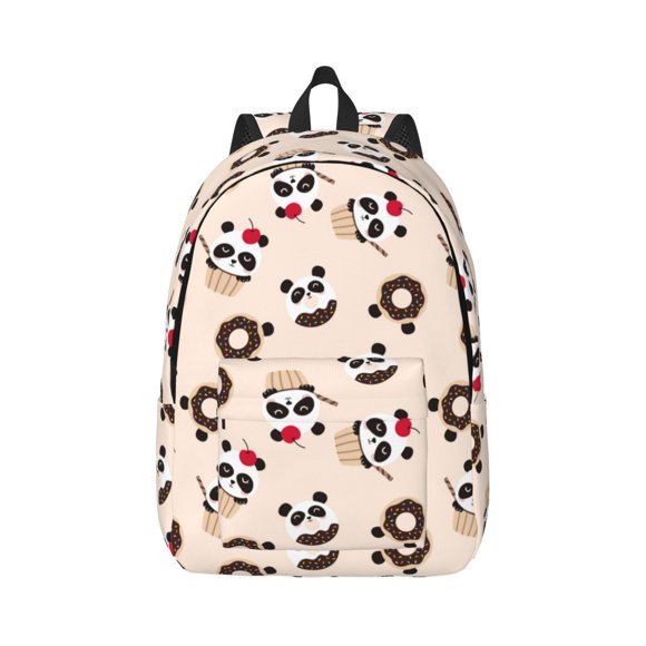 Panda Ice Creams Donuts Print Canvas College Laptop Backpack, Durable Rucksack Travel Notebook Bag School Backpack Book Bag for Men Women-Small