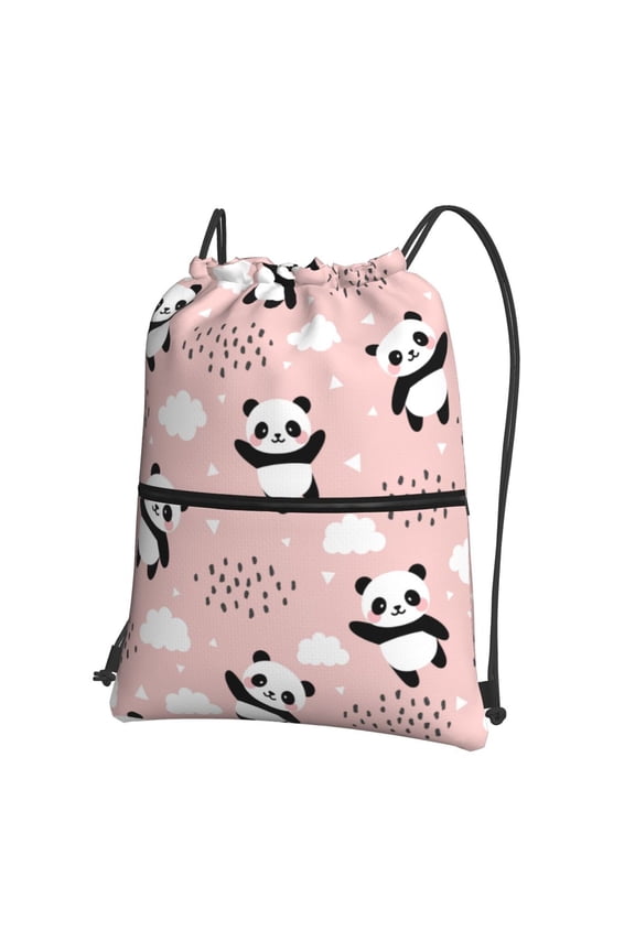 Panda Print Drawstring Backpack,String Bag,Sackpack Cinch Water Resistant Nylon for Gym Shopping Sport Yoga