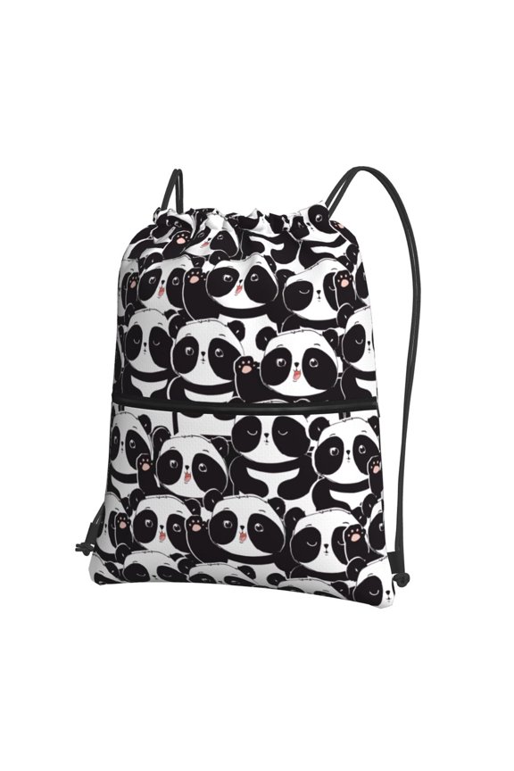 Panda Print Drawstring Backpack,String Bag,Sackpack Cinch Water Resistant Nylon for Gym Shopping Sport Yoga