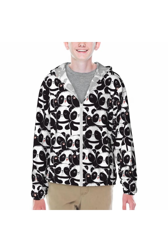 Panda Print Sun Protection Jacket Hooded Cooling Shirt with Pockets Hiking Outdoor Performance-Large